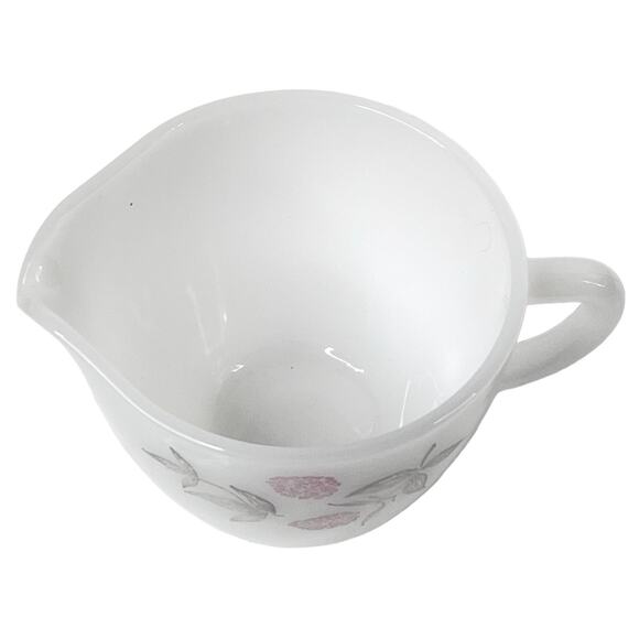 Federal Glass Clover Blossom Creamer Gravy Cream Pitcher White Pink Floral Vtg - Picture 3 of 6